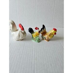 Ceramic‎ Chicken Figurines Salt Pepper Shakers Farmhouse Decor Set of 3